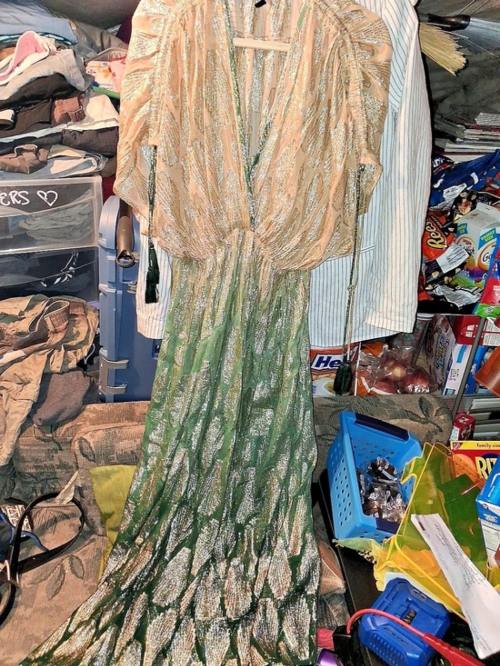 AMERICA BEYOND Magnolia Lurex Maxi Dress Green & Gold Medium